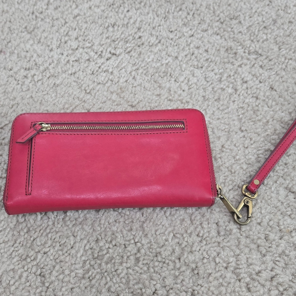 Fossil Wallet Emma Crimson Red Full Zip Large Wrislet Leather Clutch Organizer - Picture 4 of 7